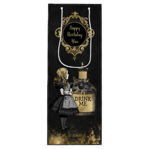 Sac Cadeau Pour Bouteille Black et Gold Alice me boire