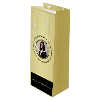 Sac Cadeau Pour Bouteille Black & gold design, Logo or Photo in gold circle,