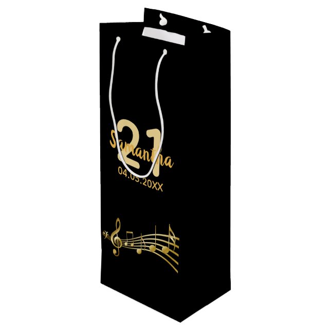 Sac Cadeau Pour Bouteille Black gold notes nom (Dos Angle)