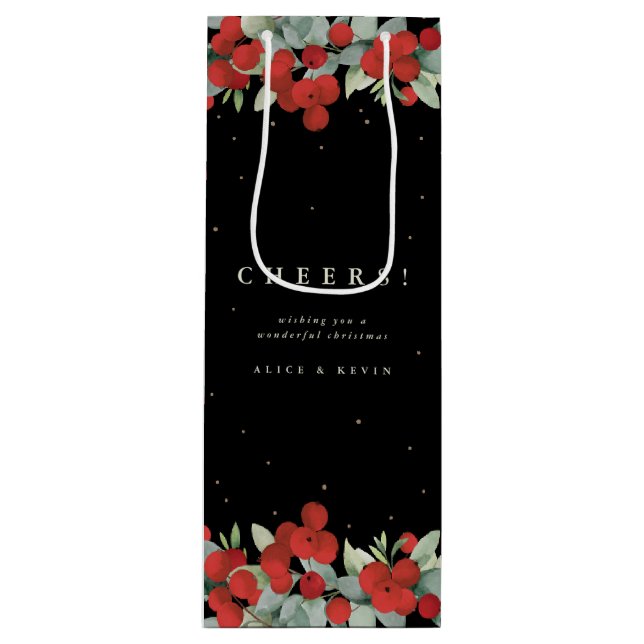 Sac Cadeau Pour Bouteille Black Red Berry+Eucalyptus Noël/Fête (Devant)