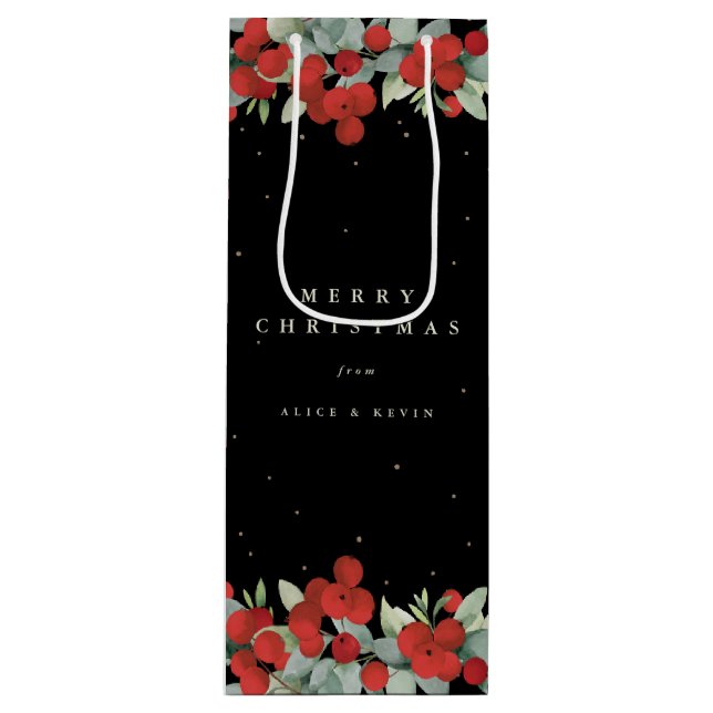 Sac Cadeau Pour Bouteille Black Red Berry+Eucalyptus Noël/Fête (Devant)