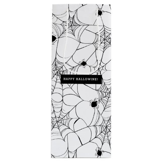 Sac Cadeau Pour Bouteille Black Spider Web Halloween Hallowine (Devant)