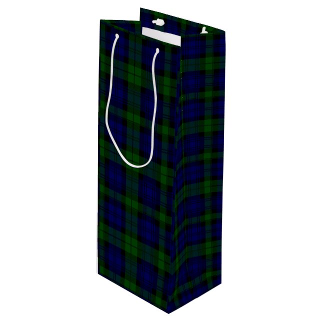Sac Cadeau Pour Bouteille Black Watch Tartan bleu vert Plaid (Devant Angle)