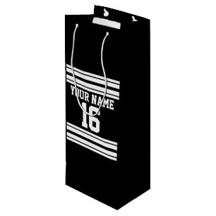 Sac Cadeau Pour Bouteille Black White Team Jersey Numéro personnalisé Nom