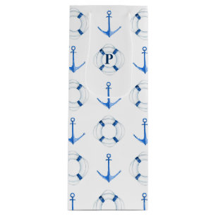 Sac Cadeau Pour Bouteille Bleu de navigation Ancre et anneau de sauvetage Na