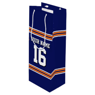 Sac Cadeau Pour Bouteille Bleu marine avec Orange White Strips Team Jersey