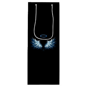 Sac Cadeau Pour Bouteille Blue Glowing Angel Wings on black background