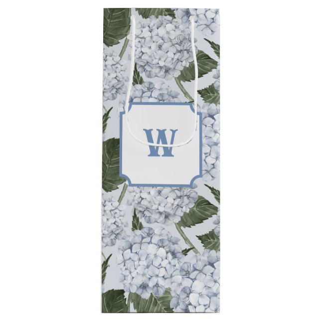 Sac Cadeau Pour Bouteille Blue Hydrangea Garden Floral  (Devant)