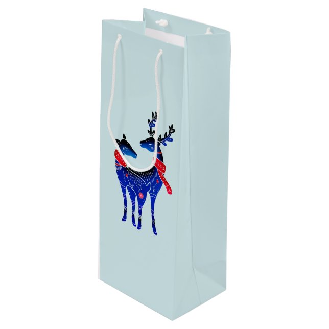 Sac Cadeau Pour Bouteille Blue Nordic Christmas Reindeer Pair (Devant Angle)