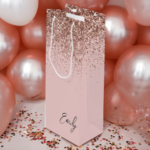 Sac Cadeau Pour Bouteille Blush Rose Gold Fille Paillettes Monogramme