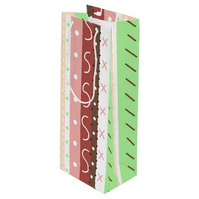 Sac Cadeau Pour Bouteille Boho Brown, Bourgogne, vert et mauve Whimsical (Devant Angle)