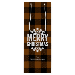 Sac Cadeau Pour Bouteille Brown et noir Buffalo Check Noël rustique