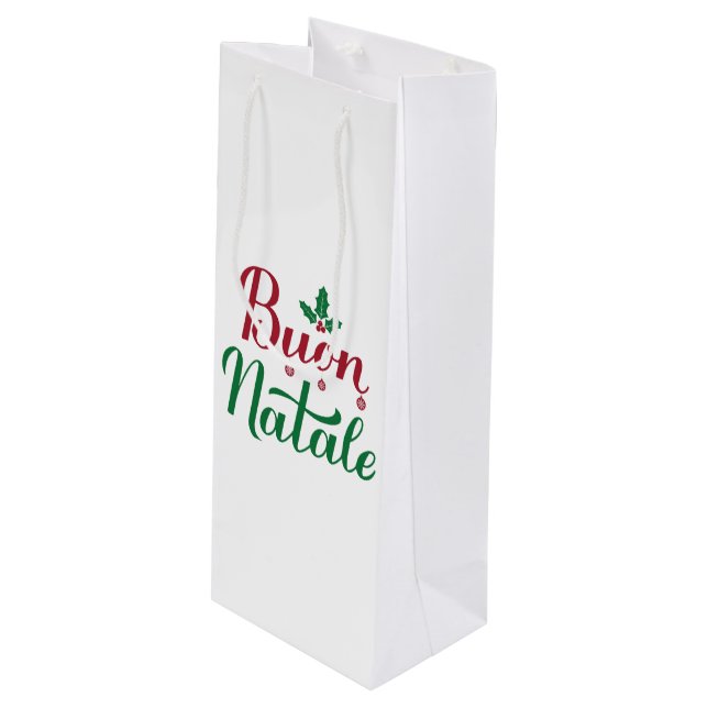 Sac Cadeau Pour Bouteille Buon Natale Noël rouge et vert (Devant Angle)