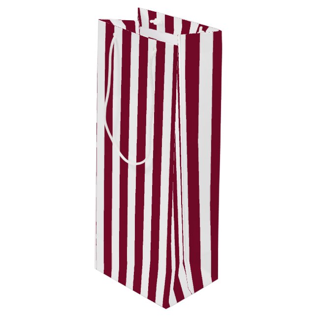 Sac Cadeau Pour Bouteille Burgundy et blanc rayures de bonbons (Devant Angle)
