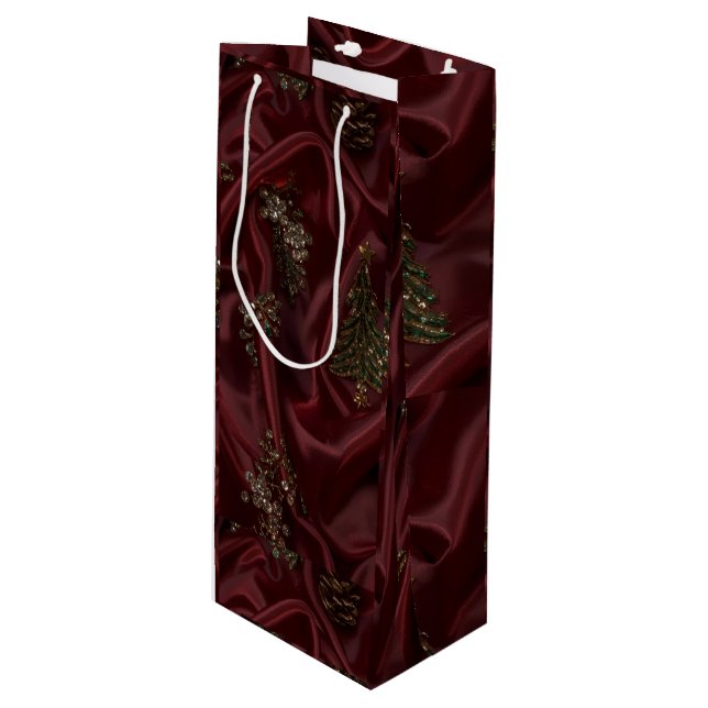 Sac Cadeau Pour Bouteille Burgundy Silk-Look Diamond  (Devant Angle)