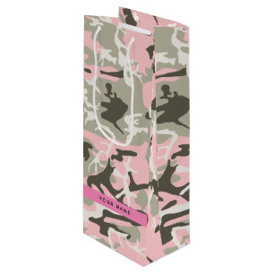 Sac Cadeau Pour Bouteille Camouflage rose et vert Votre nom Personnalisez