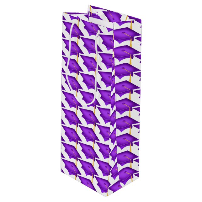 Sac Cadeau Pour Bouteille capuchons de graduation violet avec gode d'or (Devant Angle)