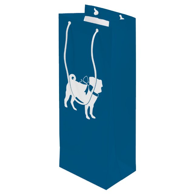 Sac Cadeau Pour Bouteille Carlin Chien Baby shower Garçon Bleu avec Bow (Dos Angle)