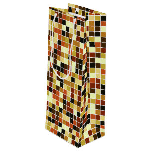 Sac Cadeau Pour Bouteille Carreaux de Piscine, Carreaux de Mosaïque Marrons,