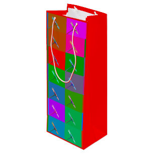 Sac Cadeau Pour Bouteille Carrés de marguerite colorés, Abstrait petit impri