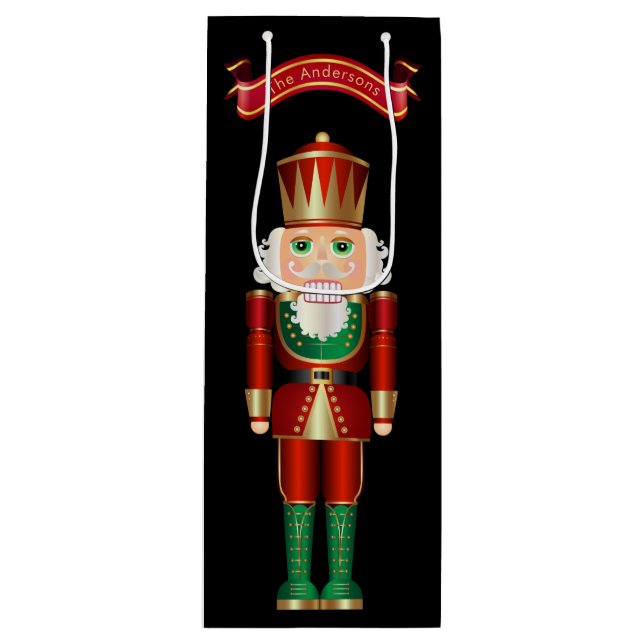 Sac Cadeau Pour Bouteille Casse-noix rouge vert et or  (Devant)