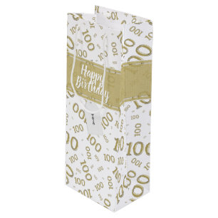 Sac Cadeau Pour Bouteille Centenarian 100th Gold Random Number Motif