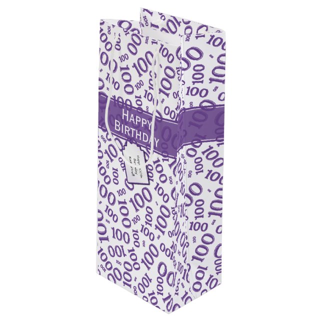 Sac Cadeau Pour Bouteille Centenarian 100th Purple Random Number Motif (Devant Angle)