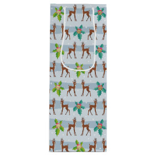 Sac Cadeau Pour Bouteille Cerf de Noël d'hiver avec Holly Retro inspiré
