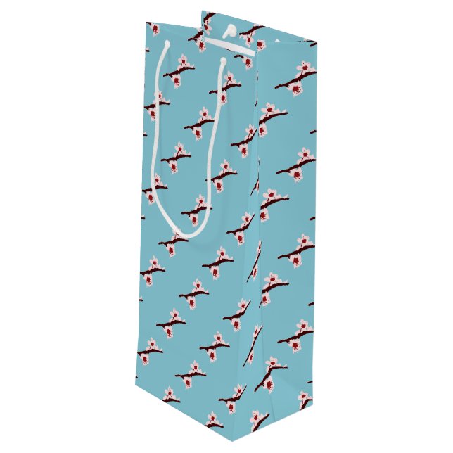 Sac Cadeau Pour Bouteille Cerisier en Fleur, Sakura, Motif Floral Rose (Dos Angle)
