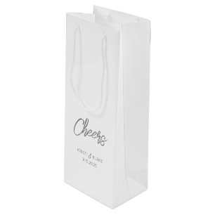 Sac Cadeau Pour Bouteille CHEERS Mariage DATE Couple NOMS Moderne Minimalist