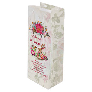 Sac Cadeau Pour Bouteille Cheval rocheux victorien et Poinsettia Noël