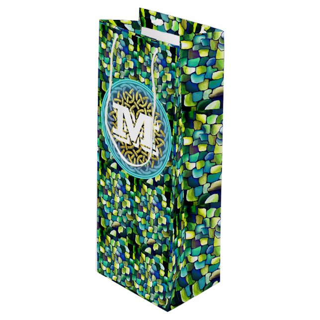 Sac Cadeau Pour Bouteille Chic Motif Vert Artistique Contemporain (Devant Angle)