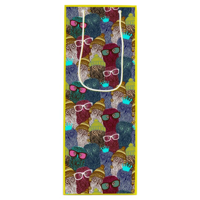 Sac Cadeau Pour Bouteille Chouette dans la couronne (Devant)