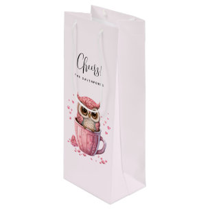 Sac Cadeau Pour Bouteille Chouette rose mignonne en coupe
