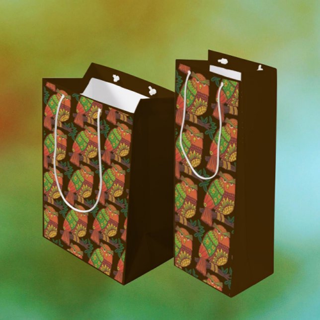 Sac Cadeau Pour Bouteille Chouettes d'art populaire sur Branches Toutes les  (Créateur téléchargé)