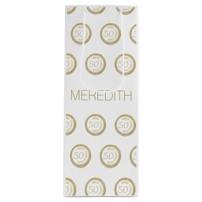 Sac Cadeau Pour Bouteille Cinquante ans d'or blanc chic et fabuleux 50e anni (Devant)