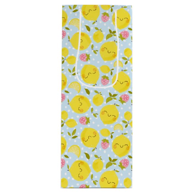 Sac Cadeau Pour Bouteille Citron bleu fraise (Devant)