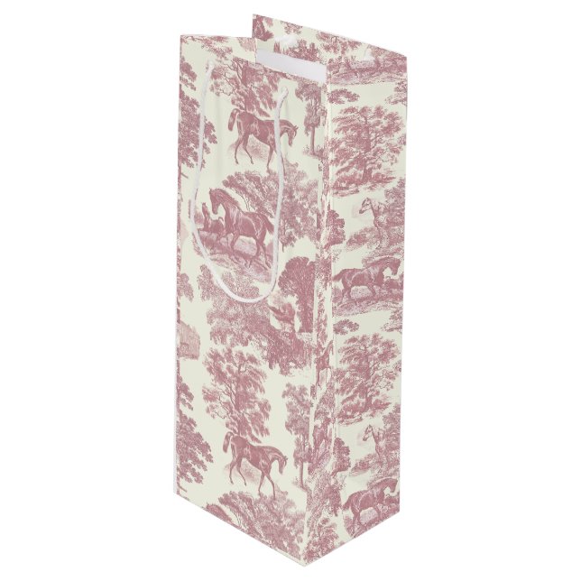 Sac Cadeau Pour Bouteille Classé Élégant Chic Rose Cheval Toile de campagne (Devant Angle)