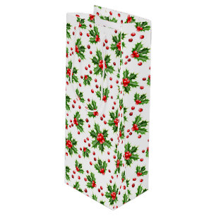 Sac Cadeau Pour Bouteille Classic Holiday Green Holly Red Berries