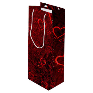 Sac Cadeau Pour Bouteille Coeurs noirs rouges gothiques