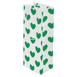 Sac Cadeau Pour Bouteille Cœurs polka vert kelly sur fond blanc