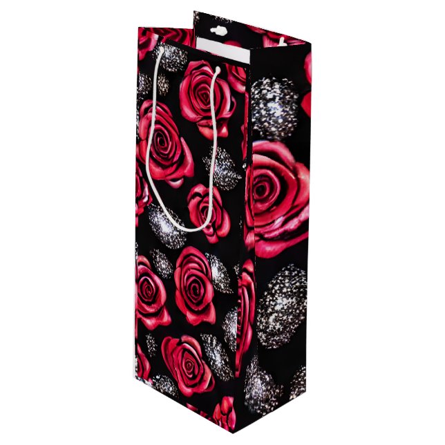 Sac Cadeau Pour Bouteille Conception des fleurs (Devant Angle)