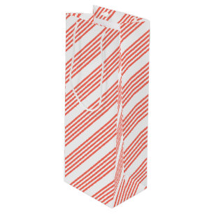 Sac Cadeau Pour Bouteille Corail vivant et blanc cinq bandes motif