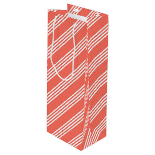 Sac Cadeau Pour Bouteille Corail vivant et blanc quatre bandes motif