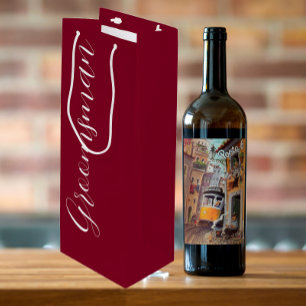 Sac Cadeau Pour Bouteille Cranberry Red Stylisé Script Mariage Groomsman