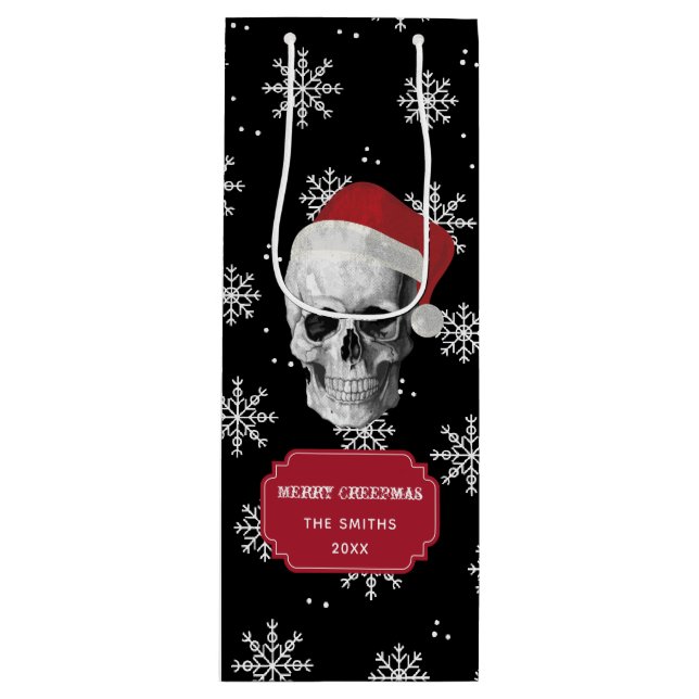 Sac Cadeau Pour Bouteille Crâne grunge Père Noël (Devant)