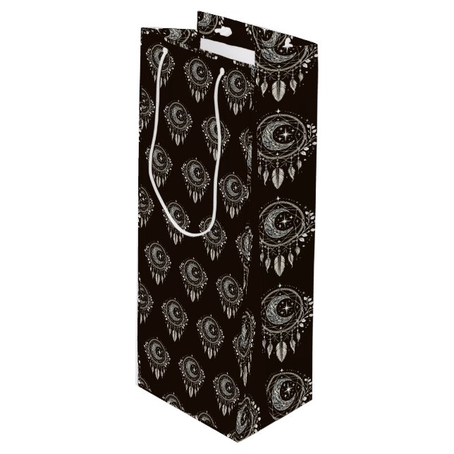 Sac Cadeau Pour Bouteille Crescent Moon Golden Dream Catcher sur noir (Devant Angle)