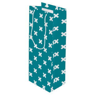 Sac Cadeau Pour Bouteille Crochets blancs sur turquoise
