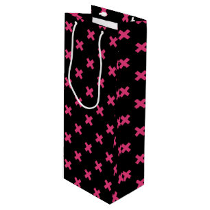 Sac Cadeau Pour Bouteille Crochis Fuchsia sur noir