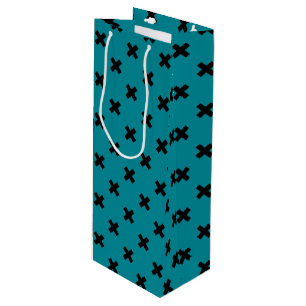 Sac Cadeau Pour Bouteille Croix noire sur turquoise